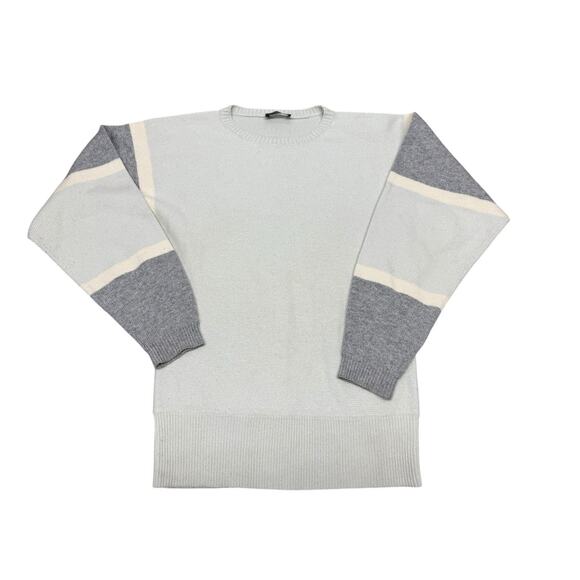 Theory 100% Cashmere Colorblock Sweater Pale Winter Green Husky Ivory sz XS - Picture 2 of 10